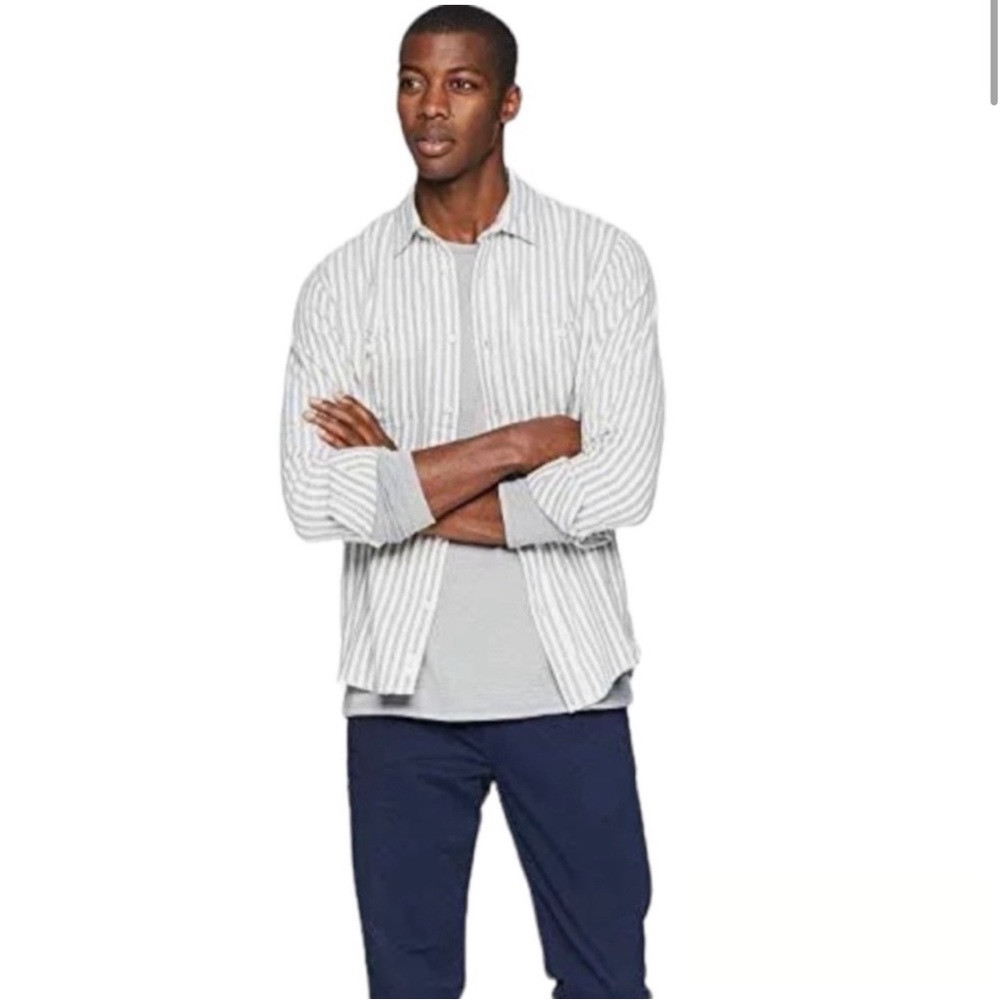 Onia‎ Men’s Liam Relaxed Fit Chest Pocket Button Up Shirt XL White/Navy Stripe